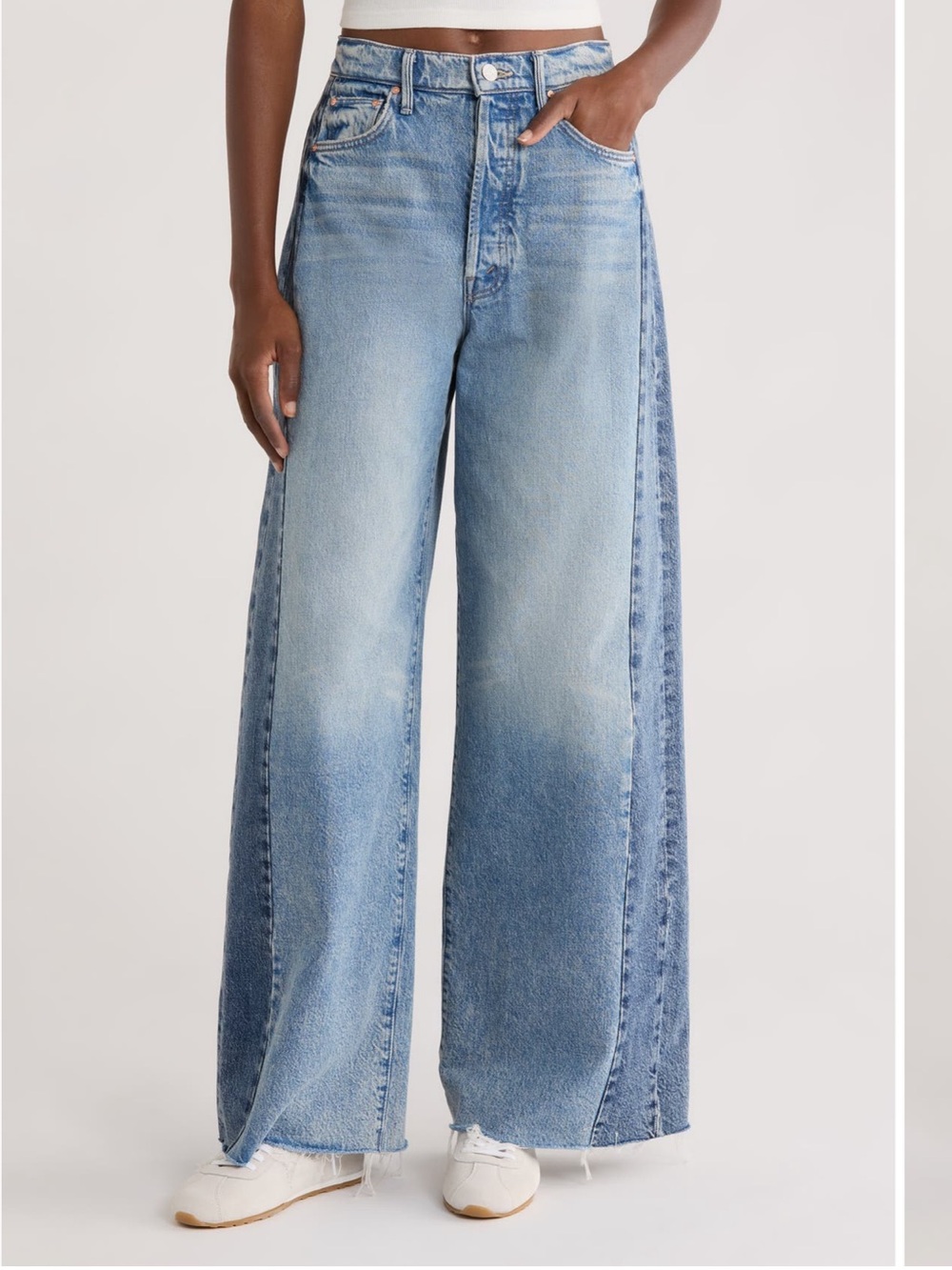 MOTHER jeans Pipe Dream Button Sneak High Waist Fray Hem Wide Leg 27